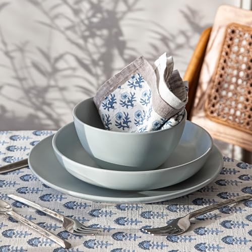 over&back Coupe Dinnerware Set - Stoneware Dishes - Comes with 4 Dinner Plates, 4 Salad Plates, 4 Cereal Bowls, and 4 Dinner Bowls - 16-Piece All-Occasion Place Settings - Semi-Matte Fog Blue
