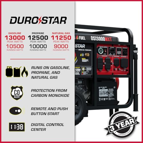 DS13000MX 13,000-Watt 500cc Dual Fuel Portable Generator - Gas and Propane, Remote Electric Start, Whole Home Power Backup, Transfer Switch Ready, RV & Emergency Ready