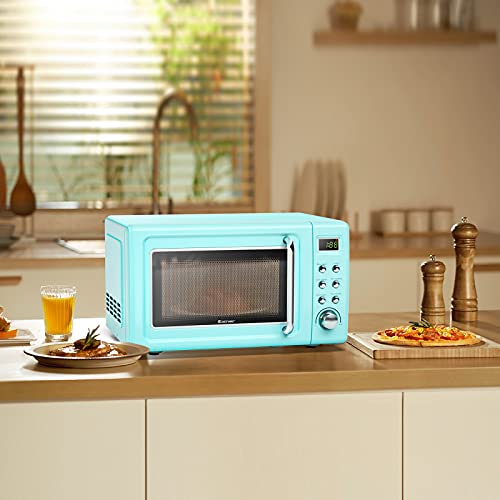 0.7 Cu.ft Compact Microwave Oven, Digital Timing & Child Lock, Small Microwave w/Glass Turntable & 6 Preset Buttons, Delayed Start Function, 700W Mini Microwave w/5 Micro Power (Golden)