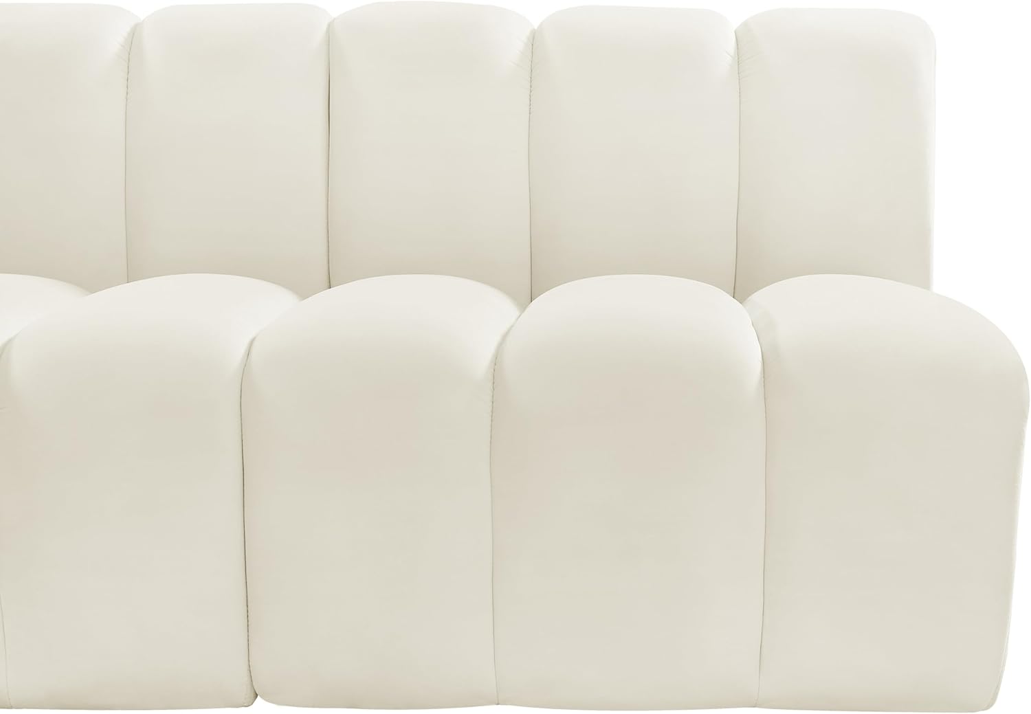 Meridian Furniture Arc Collection Modern | Contemporary Sofa with Soft Velvet, Deep Channel Tufting, Modular Design, 89.5 W x 31 D x 30 H, Cream