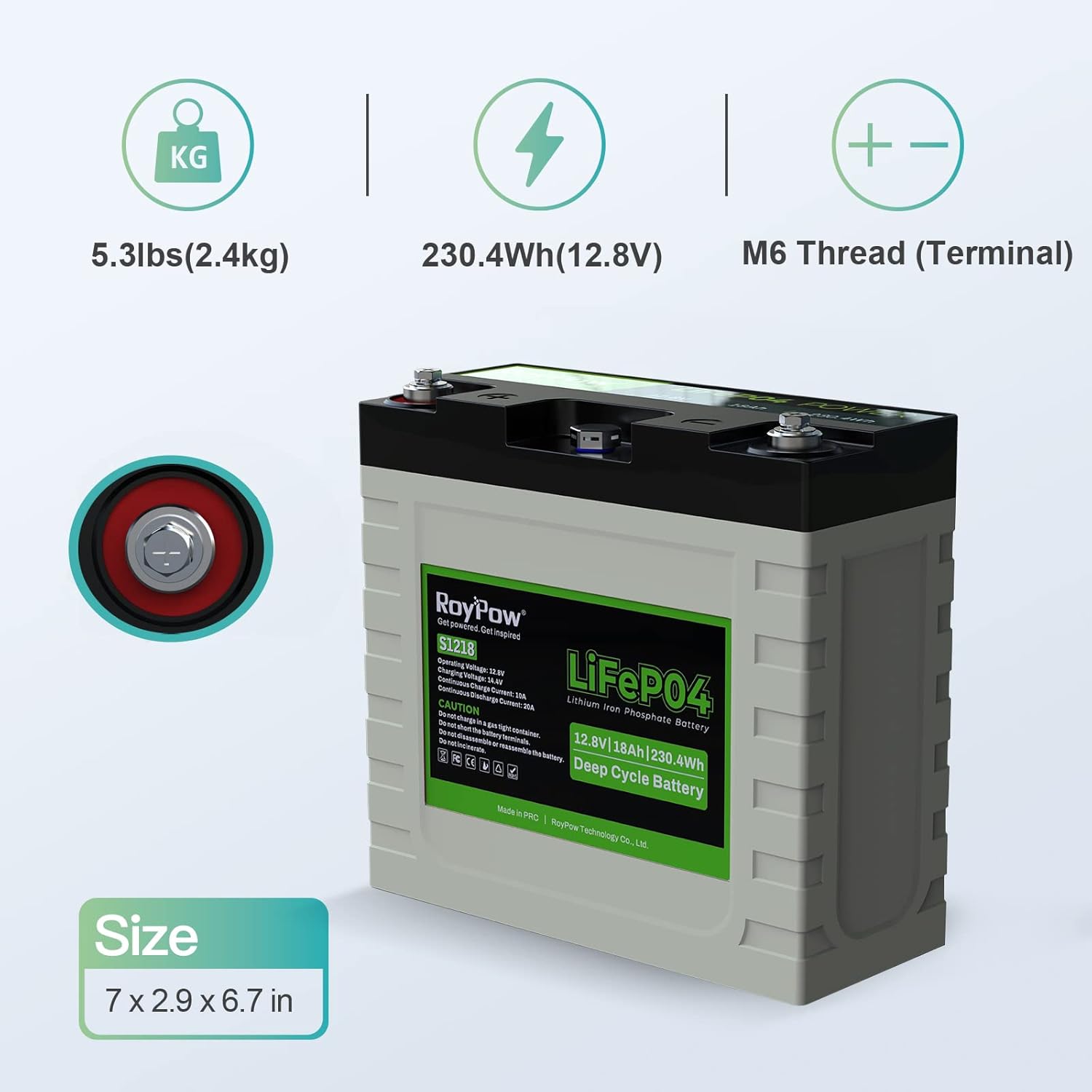 12V Lithium Battery 30Ah, RoyPow Deep Cycle LiFePO4 for RV, Solar Marine and Off-grid Applications
