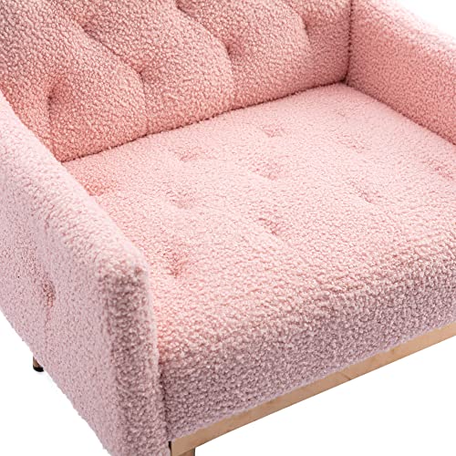 SSLine Upholstered Modern Velvet Accent Chair,Button Tufted Single Sofa Chair with Arms and Golden Finished Metal Legs,Mid-Century Armchairs for Living Room Bedroom Home Office Guest Areas(Rose Red)