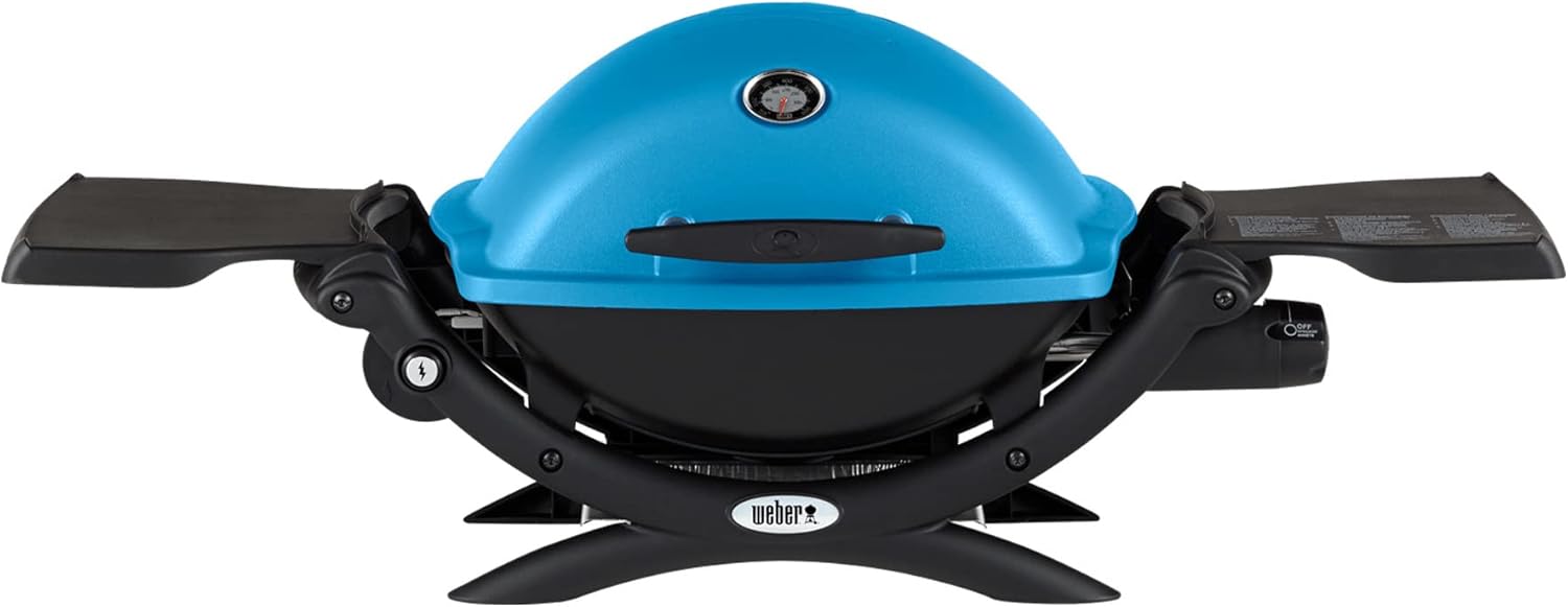 Weber Q 1200 Gas Grill (Blue) and Adapter Hose Bundle (2-Items)