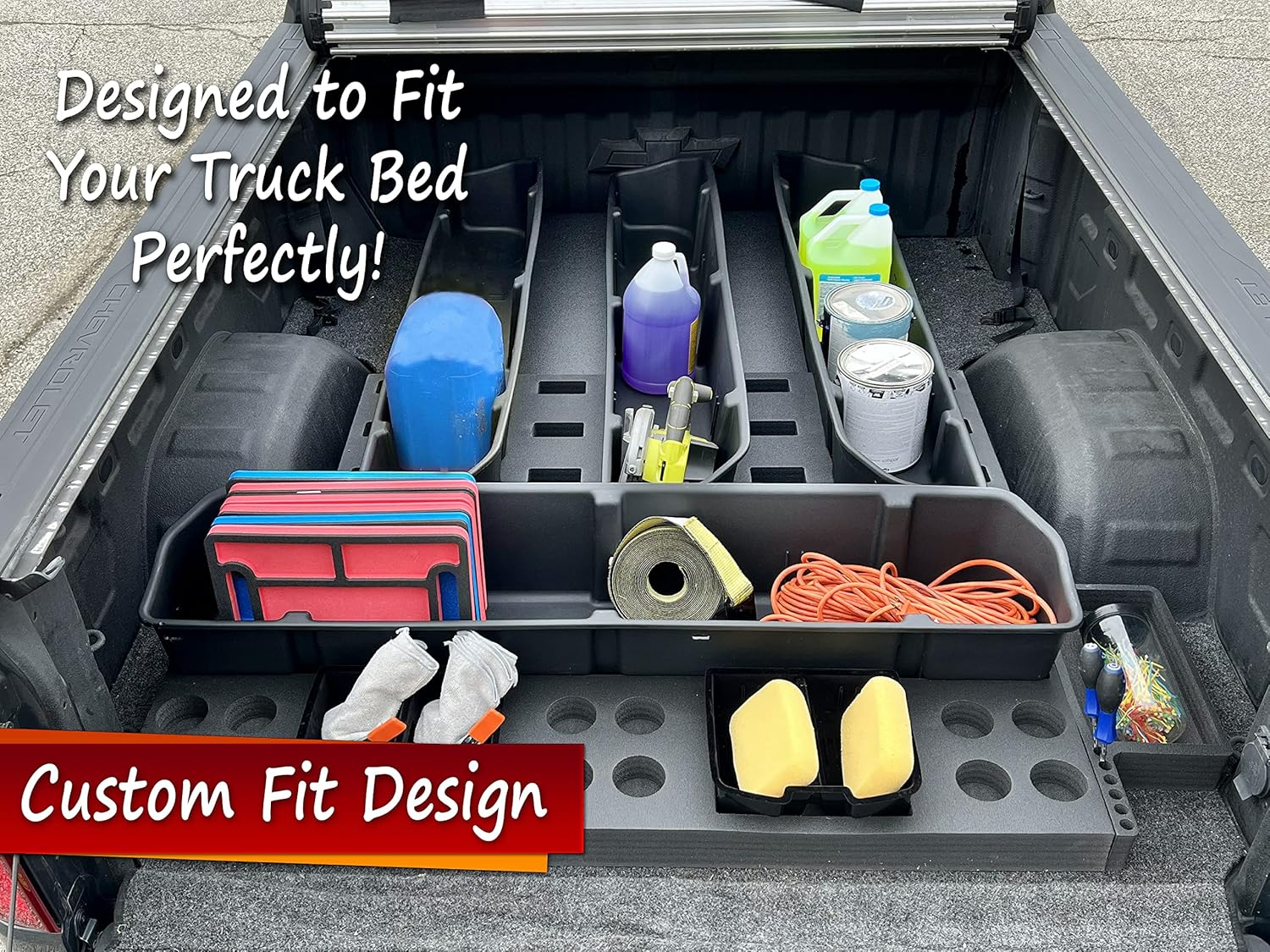 Red Hound Auto Complete Truck Bed Storage System Cargo Organizer Compatible with Chevrolet/GMC Silverado/Sierra 1500 2019-2023 4 Giant Weatherproof Containers Solution Fits 6.5 Foot Bed