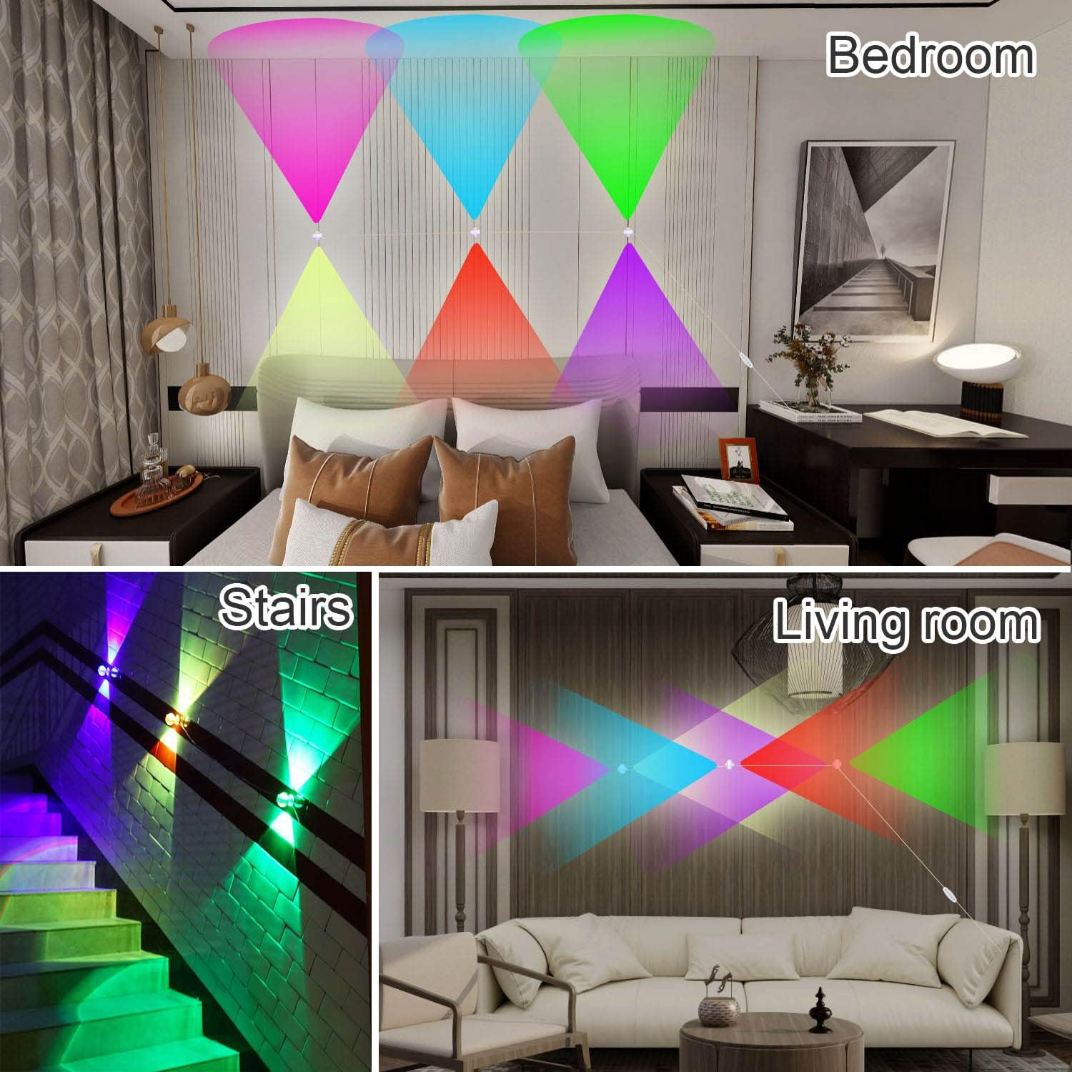 ACNCTOP Novelty Ambient and Mood Lighting 360&deg; Rotating DIY Wall Art Decor RGB Bar LED Wall Light for Bedroom,Living Room,Room,Hallway,Stair,Modern Home Decoration