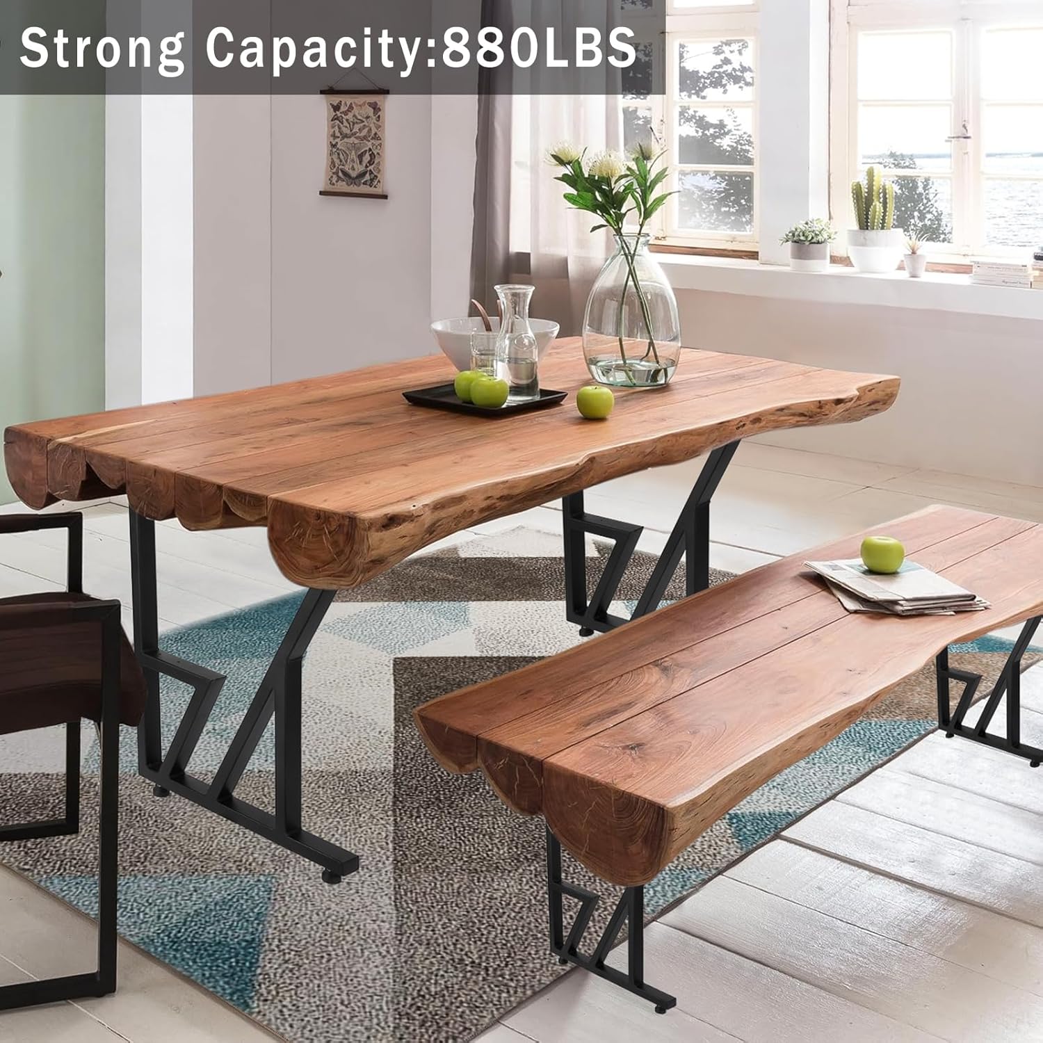 Metal Table Legs 28"x124" - Heavy Duty, Black Industrial Rustic Design, for Dining, Coffee, Writing, and Garden Tables (2PCS)