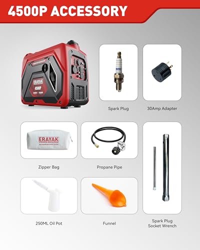 ERAYAK 4500W Dual-Fuel Portable Inverter Generator for Home Use, Camping Outdoor, 30A RV Ready, Auto Switch, Gas and Propane Powered, EPA, CO Sensor, Parallel Ready, Campact Design