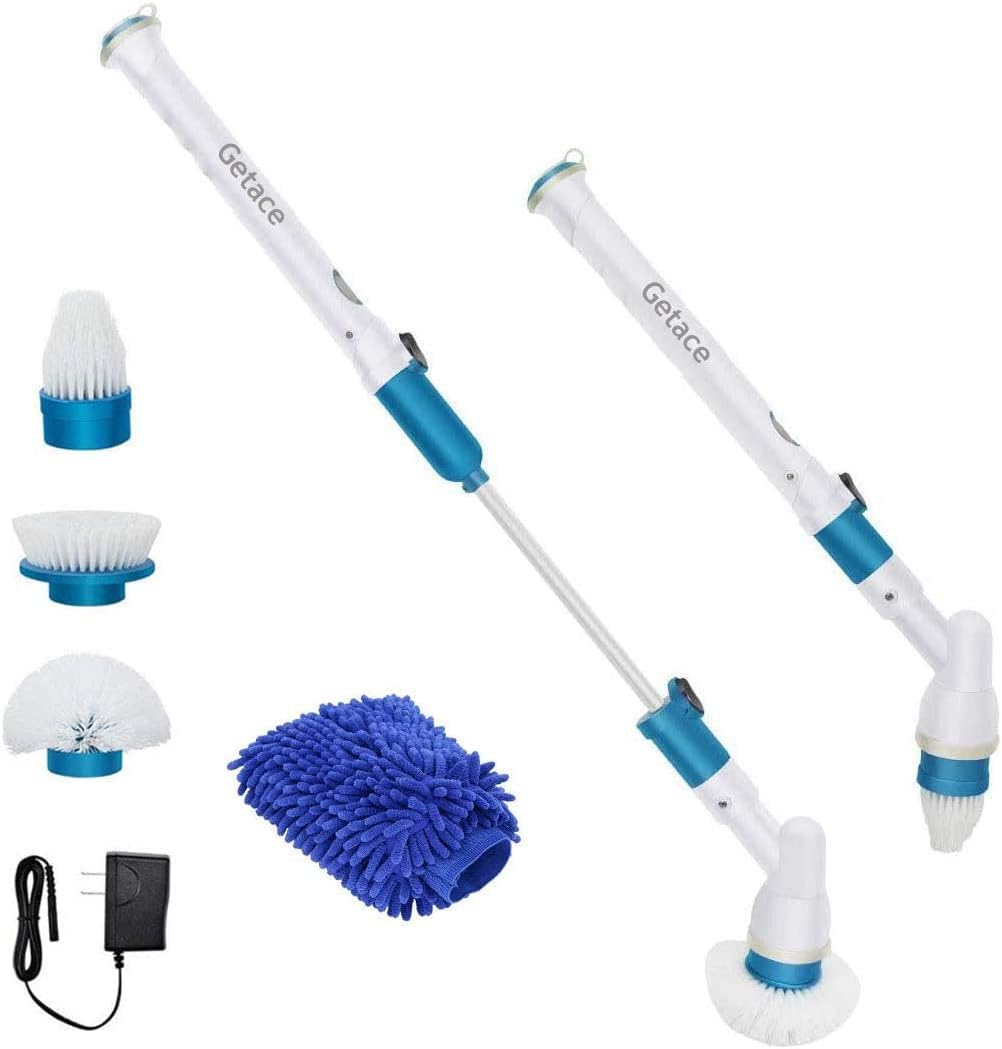 Getace Electric Spin Scrubber,360 Cordless Power Bathroom Scrubber,Super Power Surface Cleaner with 3 Replaceable Brush Heads,Extension Handle for Tub,Tile, Floor, Wall,Shower, Bathtub, and Kitchen