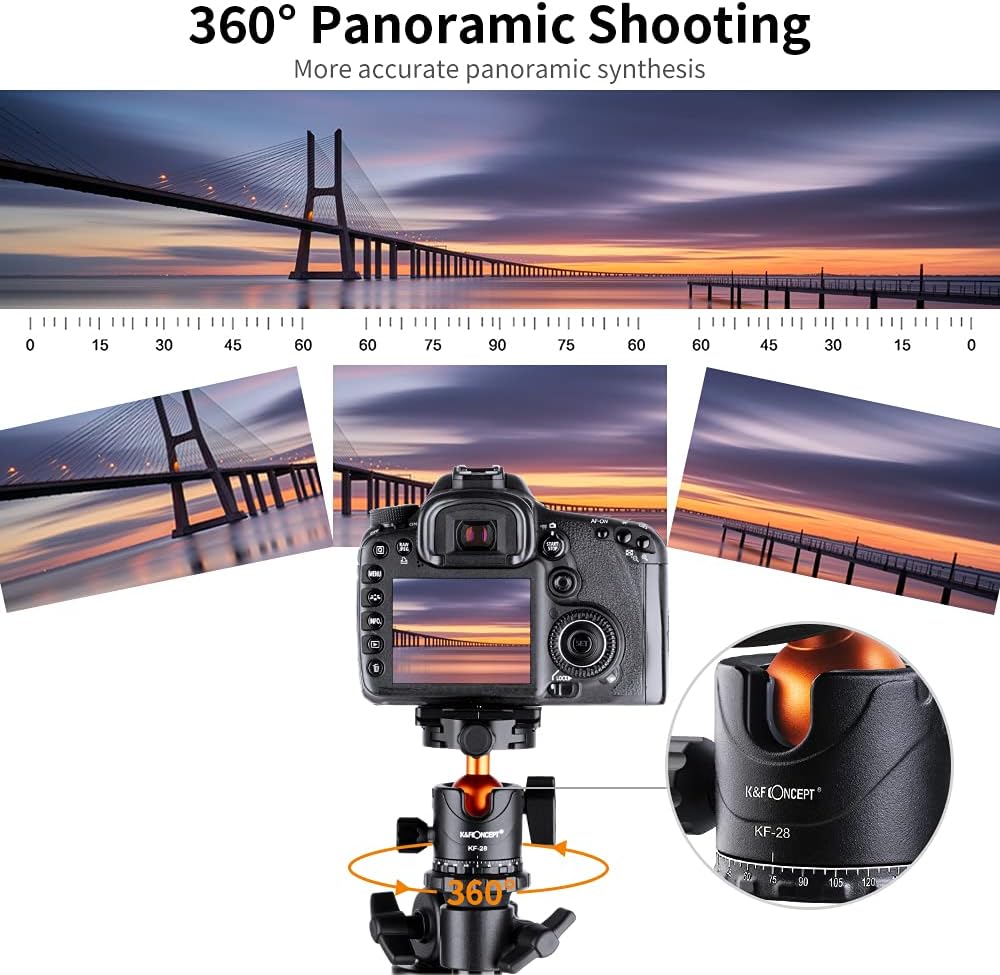 K&F Concept 78 inch DSLR Camera Tripods with Magnesium Alloy Rotatable Multi-Angle Center Column,Load Capacity up to 22lbs/10kg K234A7+BH-28L+Extension Arm Kits