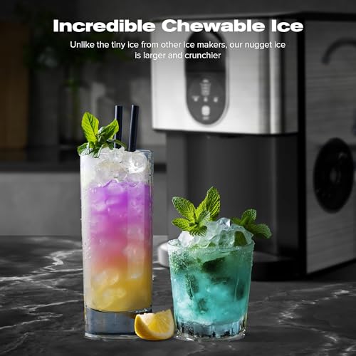 Kismile Countertop Nugget Ice Maker, 20DN 50LBS/Day Output, Self-Cleaning, Soft Chewable Pebble/Pellet Ice with One-Click Operation for Home