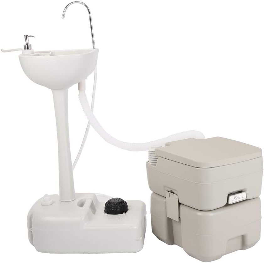 Upgraded Portable Sink and Toilet Combo| Self-contained 5 Gal Hand Washing Station & 5 Gal Flushing Toilet, Perfect for Camping/RV/Boat/Road Tripper/Camper, Detachable & Lightweight Removable, Compact