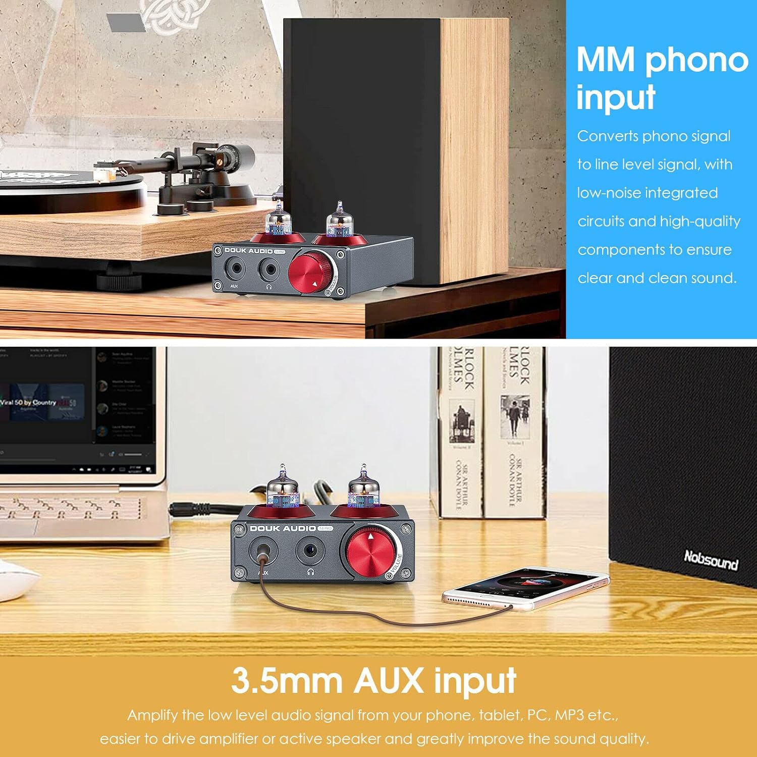 Vacuum Tube MM Phono Preamp Home Stereo Audio Turntable Preamplifier Mini Desktop Headphone Amp GE5654