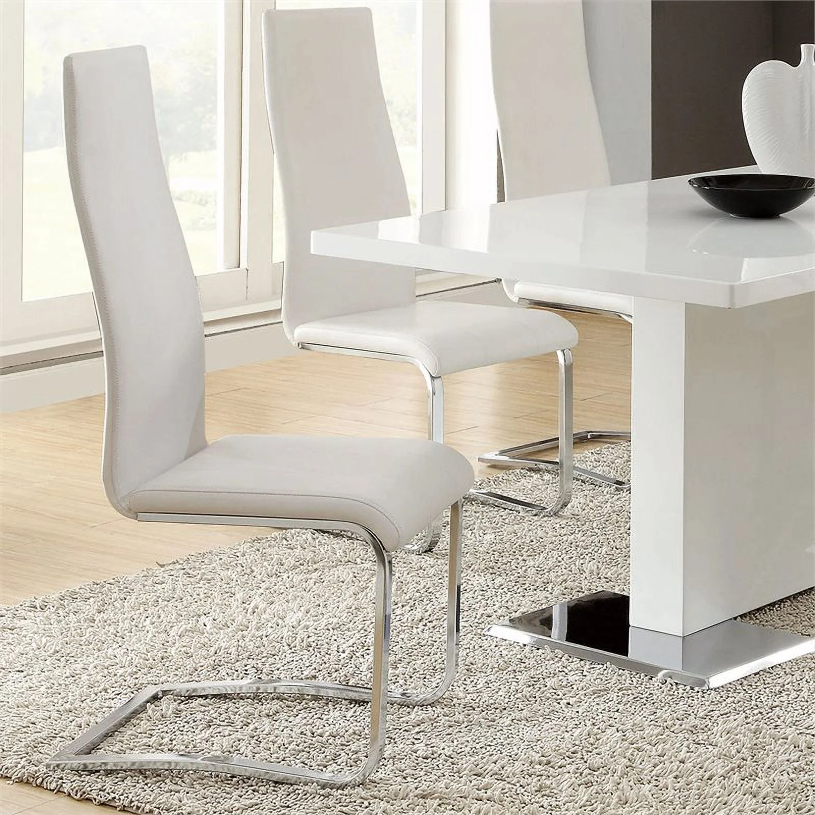 Home Square 5 Piece Set with Round Glass Top Dining Table and 4 Chairs in Cream