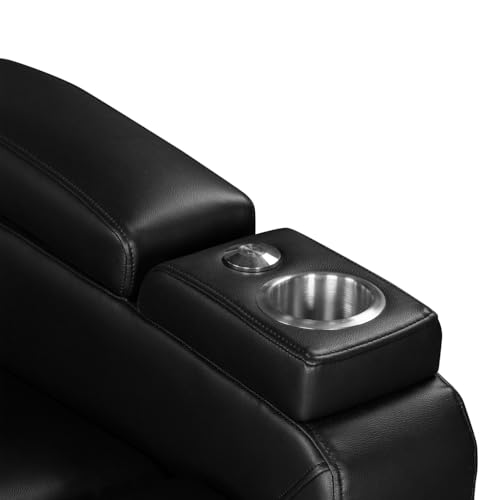 PU Leather Power Recliner Home Theater Recliner with Power Adjustable Headrest, Wireless Charging Device, USB Port, Storage Arms, Cup Holder and Swivel Tray Table for Living Room (Brown)
