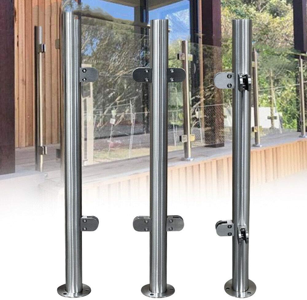 NOPTEG 35" Glass Railing Post - 【Corner Post】 304 Stainless-Steel Glass Panels Deck Railing System Glass Fence Panels Glass Railing Hardware Glass Stair Railing System (Free-Handrail Version Pack of 2