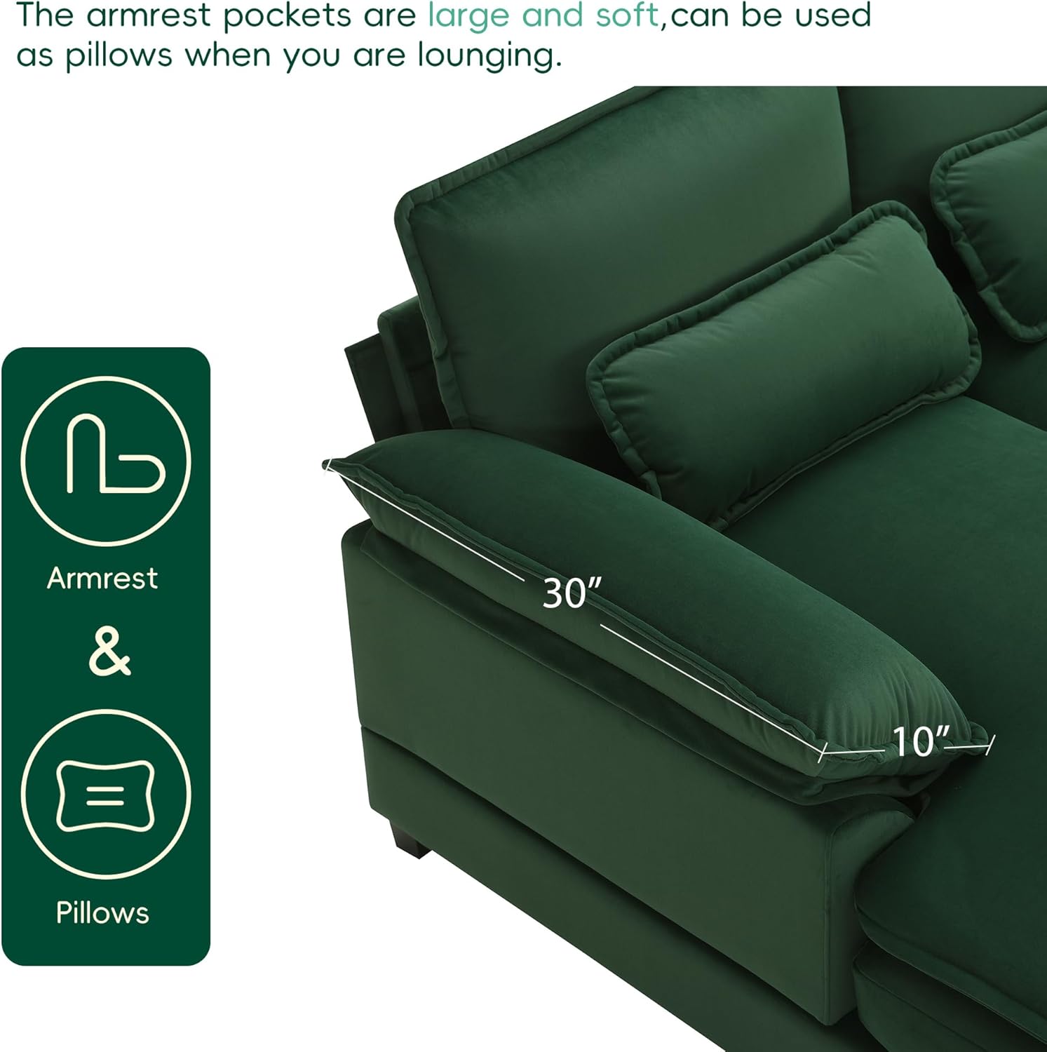 11055" Modern U-Shaped Sectional Waist Pillows,6-seat Upholstered Symmetrical Furniture,Sleeper Sofa Couch with Chaise Lounge for Living Room,Apartment, Green