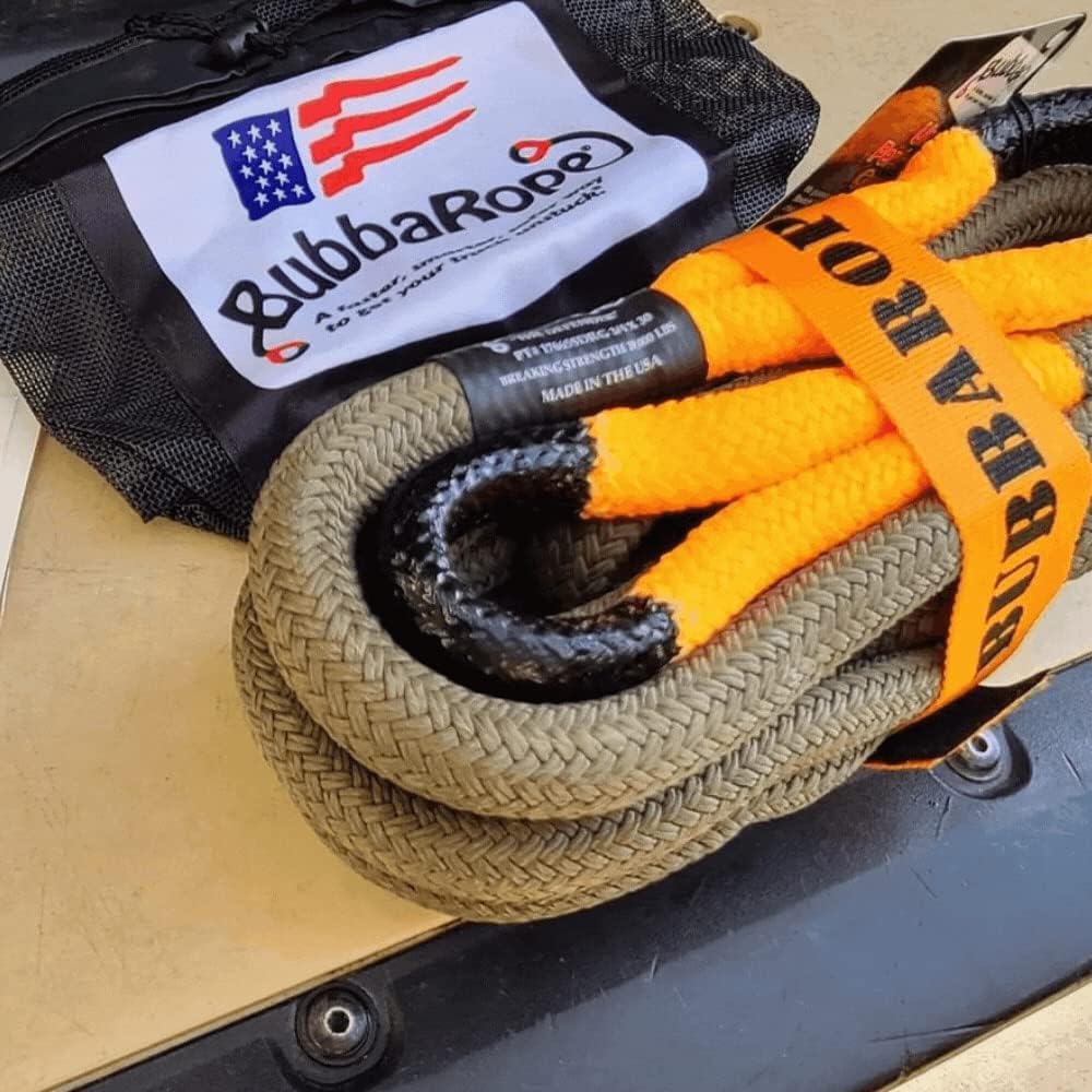 Bubba Rope RENEGADE 176655BKG Off-Road Power Stretch Kinetic Kit 3/4" x 20' ft. Recovery Rope With Breaking Strength of 19000 Lb. In Tan / Green, Ideal for Recovery and Towing Stuck Vehicles