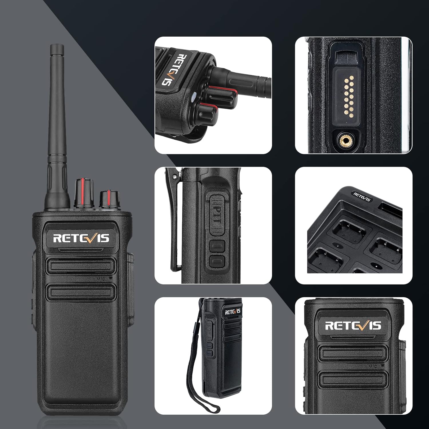 Retevis RB23 Waterproof Walkie Talkies with Earpiece,GMRS Two Way Radio Long Range,with 6 Way Multi Gang Charger,Heavy Duty Walkie Talkie for Business (6 Pack)