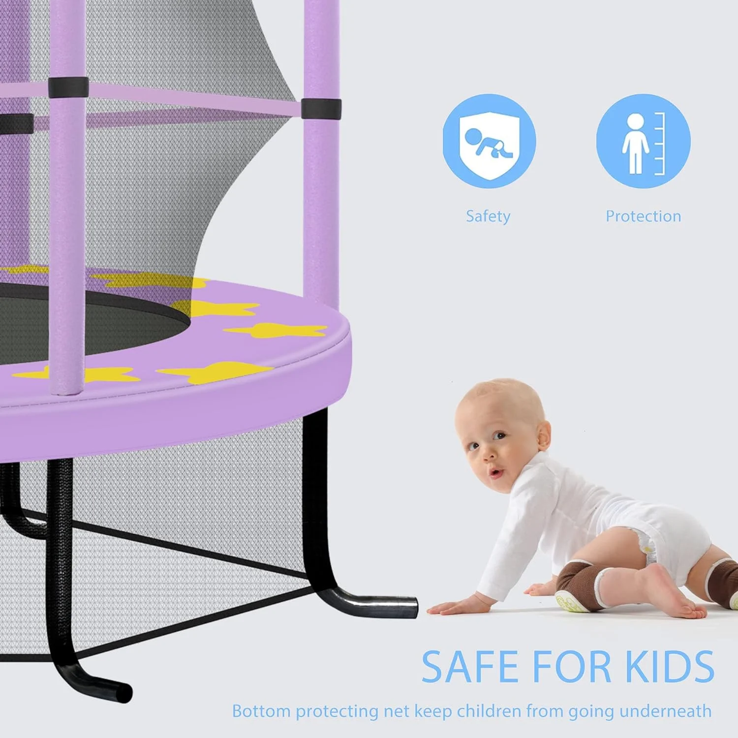 55 Inch Kids Trampoline, 4.5FT Outdoor Indoor Trampoline with Safety Enclosure Net, Purple
