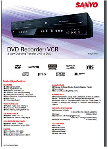 Sanyo DVD Recorder/VCR Combo 2-way recording