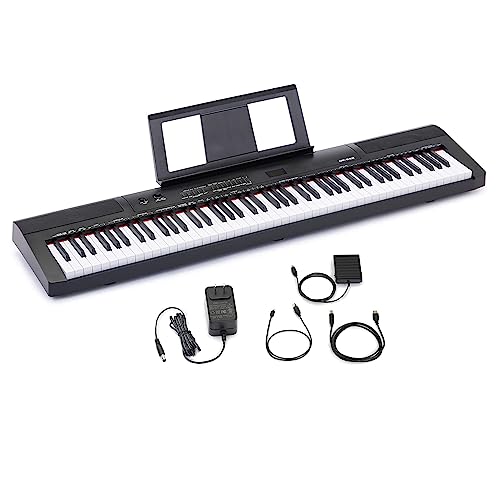 Amazon Basics Electric Keyboard 88-Keys, Semi-Weighted Digital Piano For Performance with Sustain Pedal, Power Supply, 2 Speakers, Lesson Mode, Black
