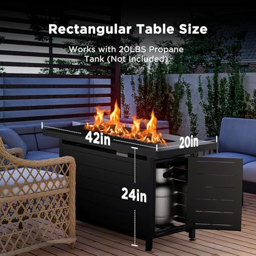 Ciays Propane Fire Pits 32 Inch Outdoor Gas Fire Pit, 50,000 BTU Steel Fire Table with Lid and Lava Rock, Add Warmth and Ambience to Gatherings and Parties On Patio Deck Garden Backyard, Black
