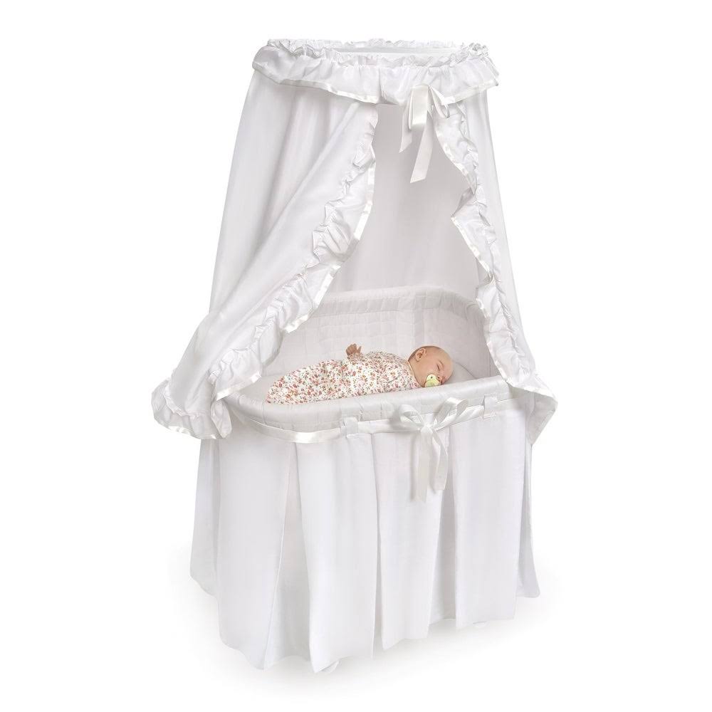 Badger Basket Majesty Baby Bassinet with Canopy Bedding - Gray/White