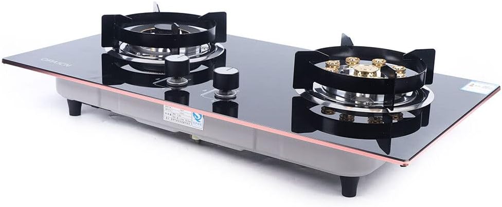 Gas Cooktop 2 Burners,Portable Stainless Steel Built-in Gas Hob Double Burner Gas Stoves Kitchen Slope Edge Tempered Glass LPG/NG Dual Fuel Easy to Clean for RVs, Apartments, Outdoor