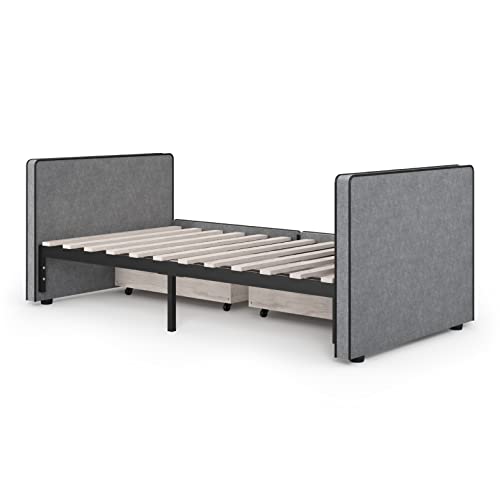 DG Casa Caden Twin Size Platform Bed Frame with 2 Storage Drawers Underneath - Upholstered in Gray Fabric - Ideal as Sofa Bed or Twin Daybed, Box Spring Not Required