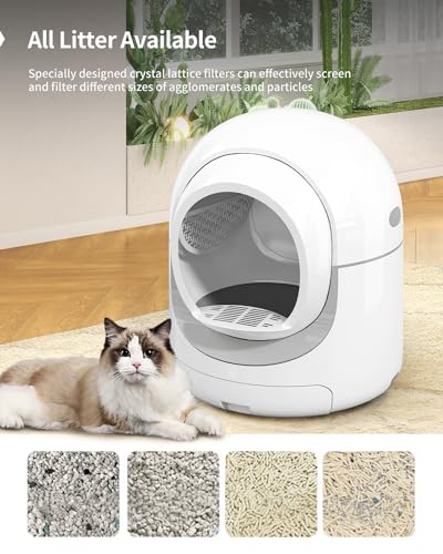 Self-Cleaning Cat Litter Box, 85L Extra Large Automatic Cat Litter Box with APP Control, Safety Protection, Odor-Removal &Weight Monitoring, for Multiple Cats,White&Grey