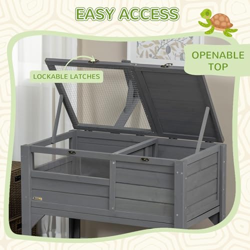 PawHut Tortoise Habitat with Shelf Storage, Tortoise Enclosure with Weather Protection, Tortoise Gift Accessory, Reptile Enclosure with Tray, Light Support Frame, Gray