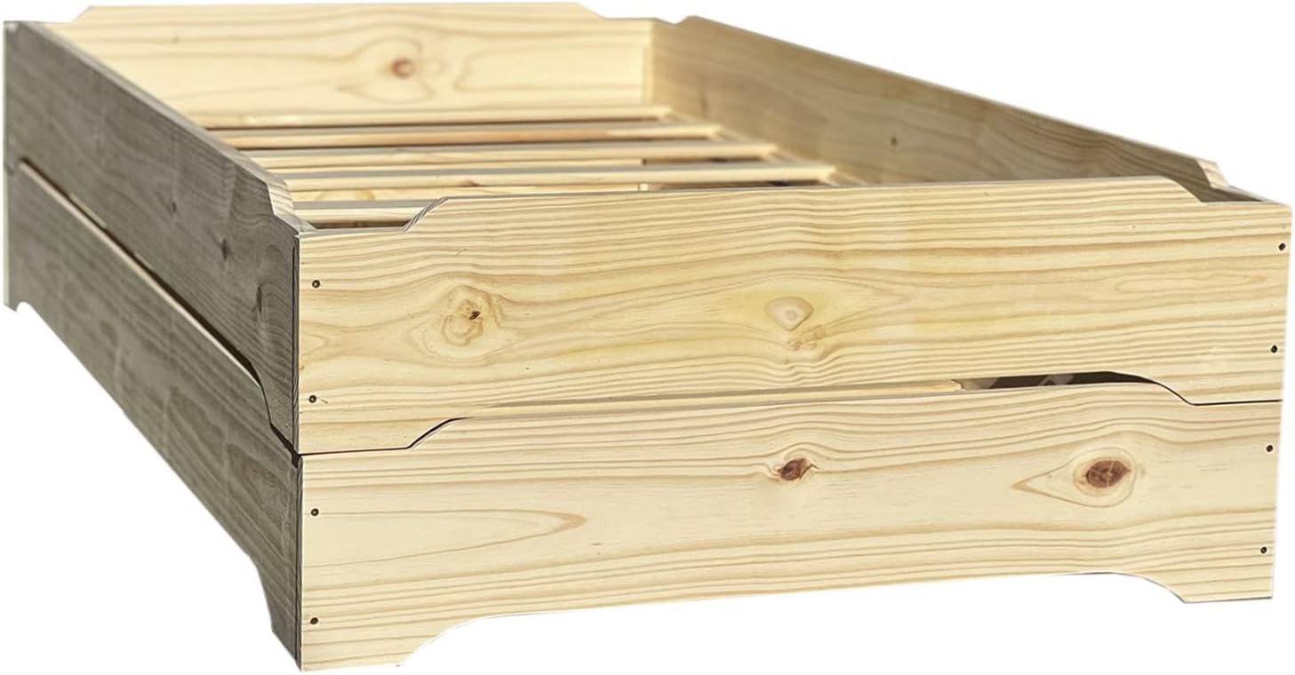 Stackable Beds - Set of Two - Twin over Twin Wooden Bed Floorbed Frame Unfinished -Easy to Assemble Solid Pine Wooden Bed Frame