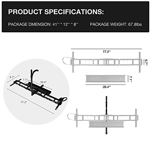 Motorcycle Carrier Hitch Mount 500 Lbs Dirt Bike Carrier Hauler Hitch Rack with Fixed Bracket and Lock Wheel Settings Removable Loading Ramp Anti-Tilt Locking Device