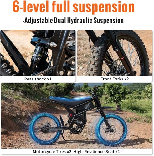 GT73 PRO/GT73 Electric Dirt Bike for Adults, 50MPH 60V 3000W / 37MPH 48V 2400W, 1747Wh/2160Wh Dual Battery Ebike Up to 85 Miles, 25" Motorcycle Tire, UL2849 All Terrain E Bike Full Suspension
