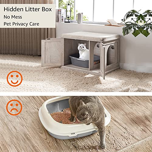 unipaws Extra Large Cat Litter Box Enclosure Furniture with Top Opening, XL Washroom Bench for Cats, Jumbo Automatic Litter Box Cover and Hidden Cat Box