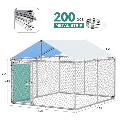 YITAHOME 14.8'x14.8' Large Outdoor Dog Kennel with Metal Dog Gate, Dog Pens Outside with Roof, Dog Fence Outdoor for Yard