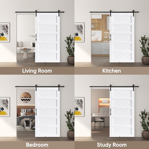 JUBEST 36" x 84" Barn Door, Slding Barn Door Kit Wave Shape Barn Door Panel with Hardware Kit Include, Easy Installation, Solid Wood, MDF & PVC Covered, Black