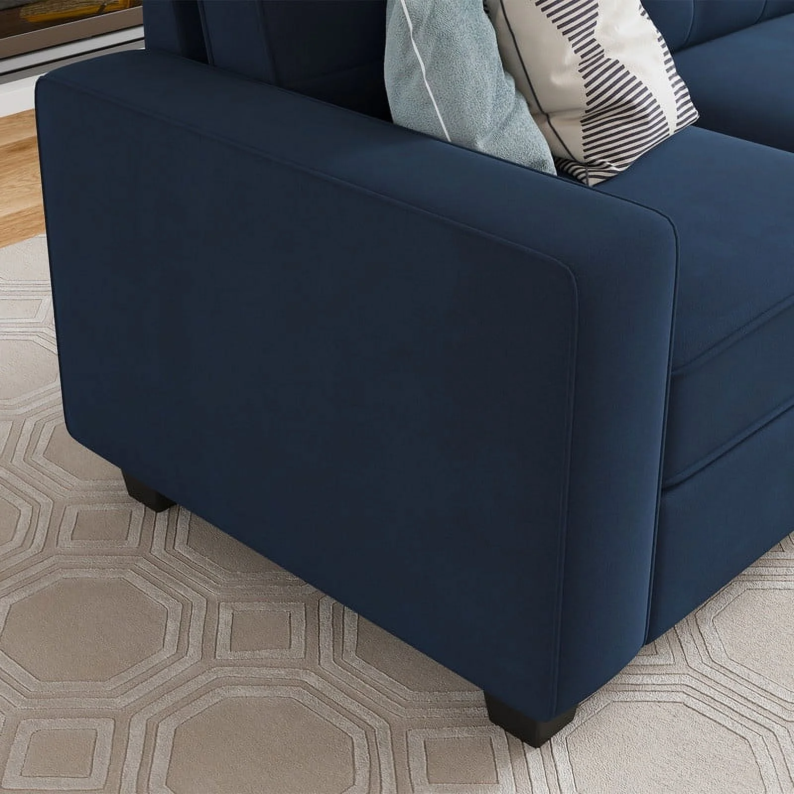 HONBAY Modern U-Shaped Sectional Sofa with Reversible Chaises and Storage Ottomans, Dark Blue