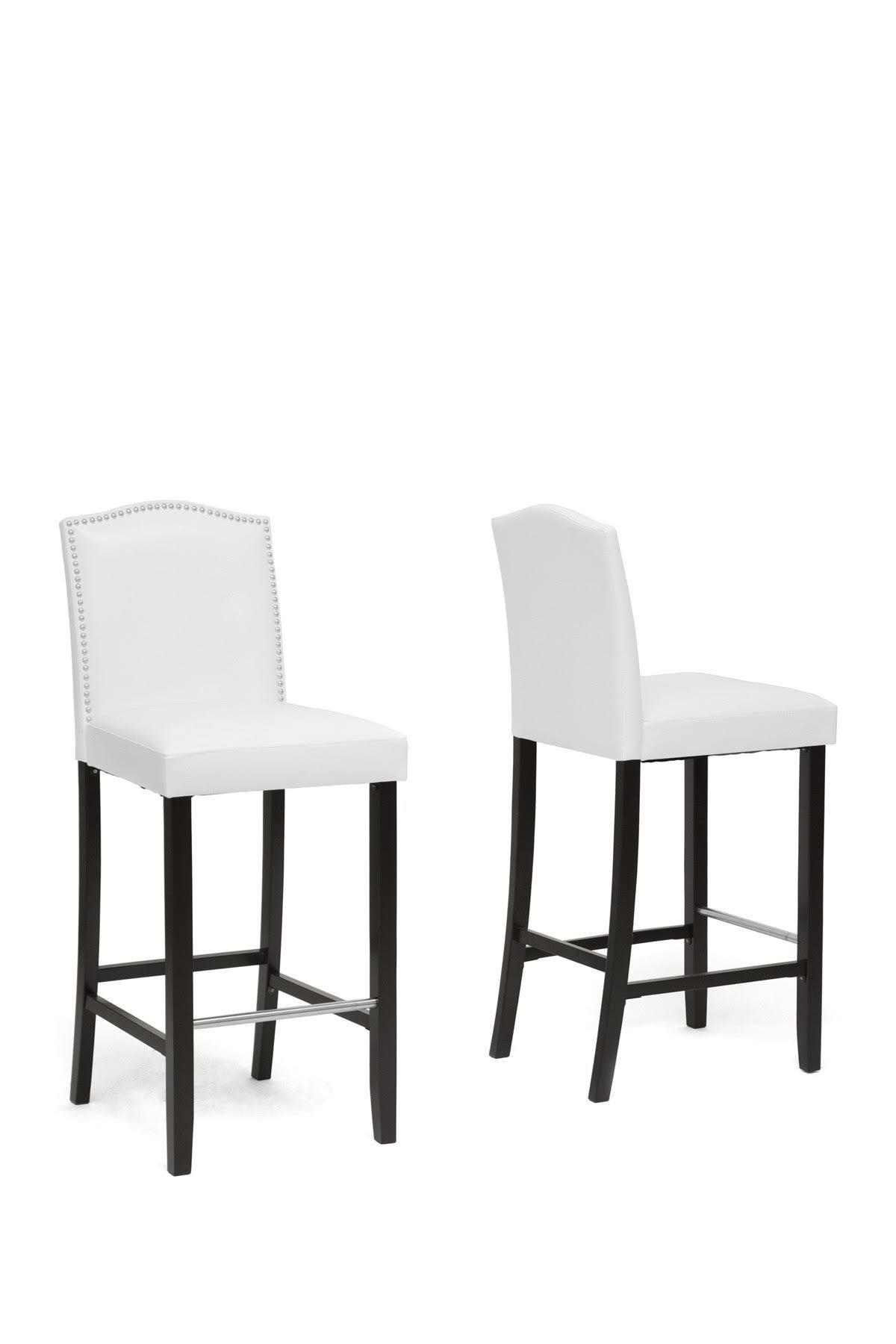 Baxton Studio Libra White Modern Bar Stool with Nail Head Trim (Set of 2)