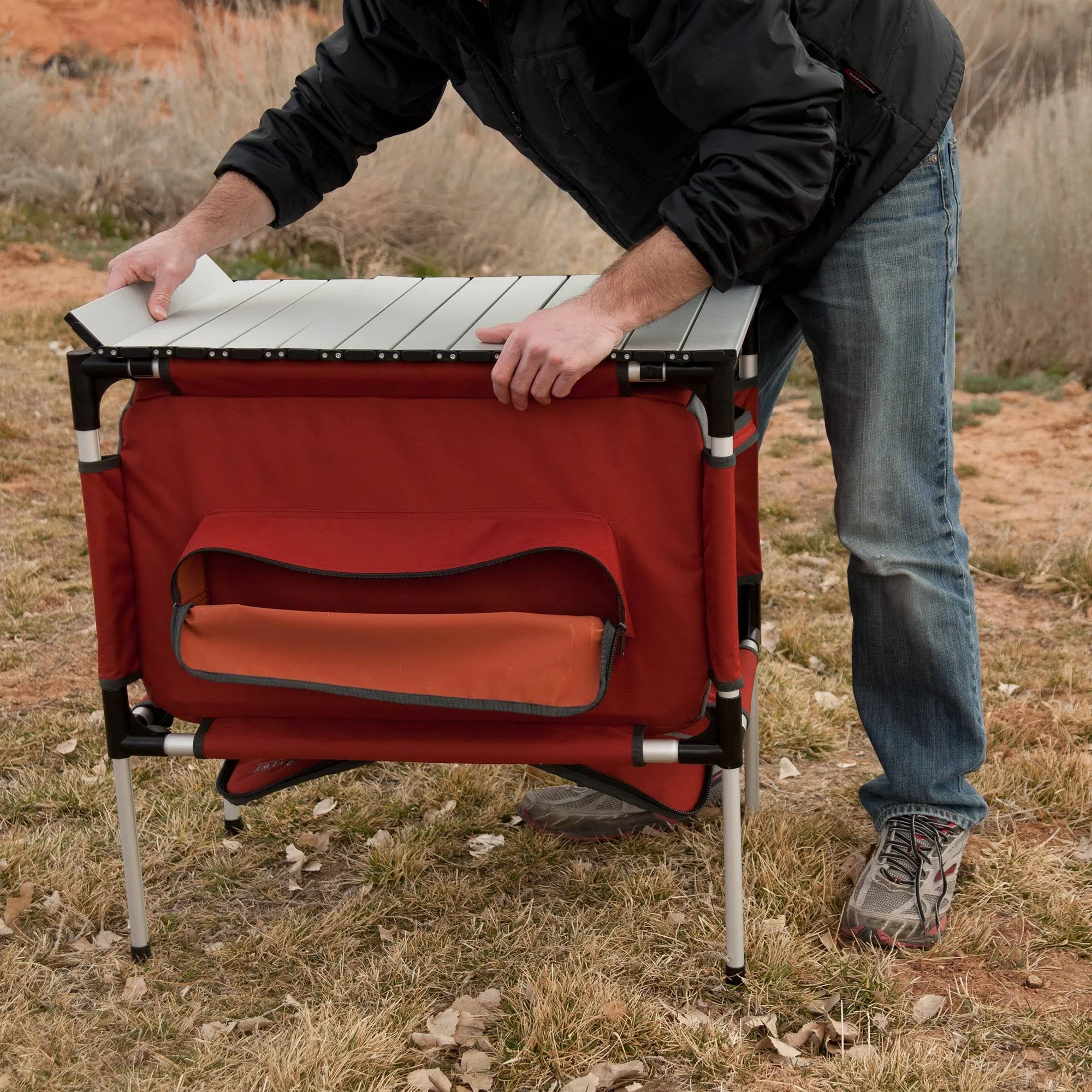 Camp Chef Mountain Series Sherpa Table u0026 Organizer, Grey/Red