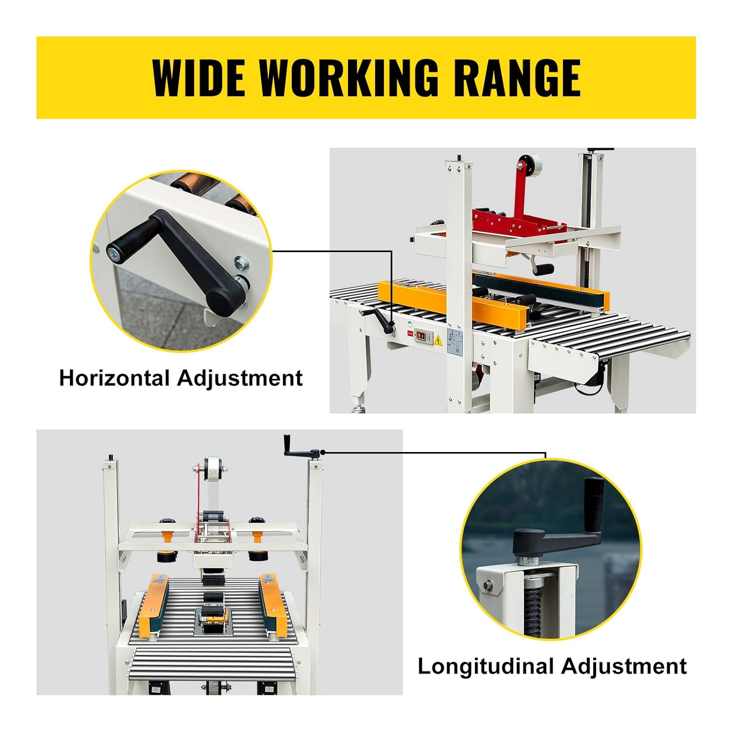 VEVOR Box Sealing Machine, 180W Case Sealer, Carton Sealer 0-18 m/min in Conveying Speed, Automatic Box Sealer, Double-Flap Case Sealer, Carton Taping Machine with Four Rolls of Tape