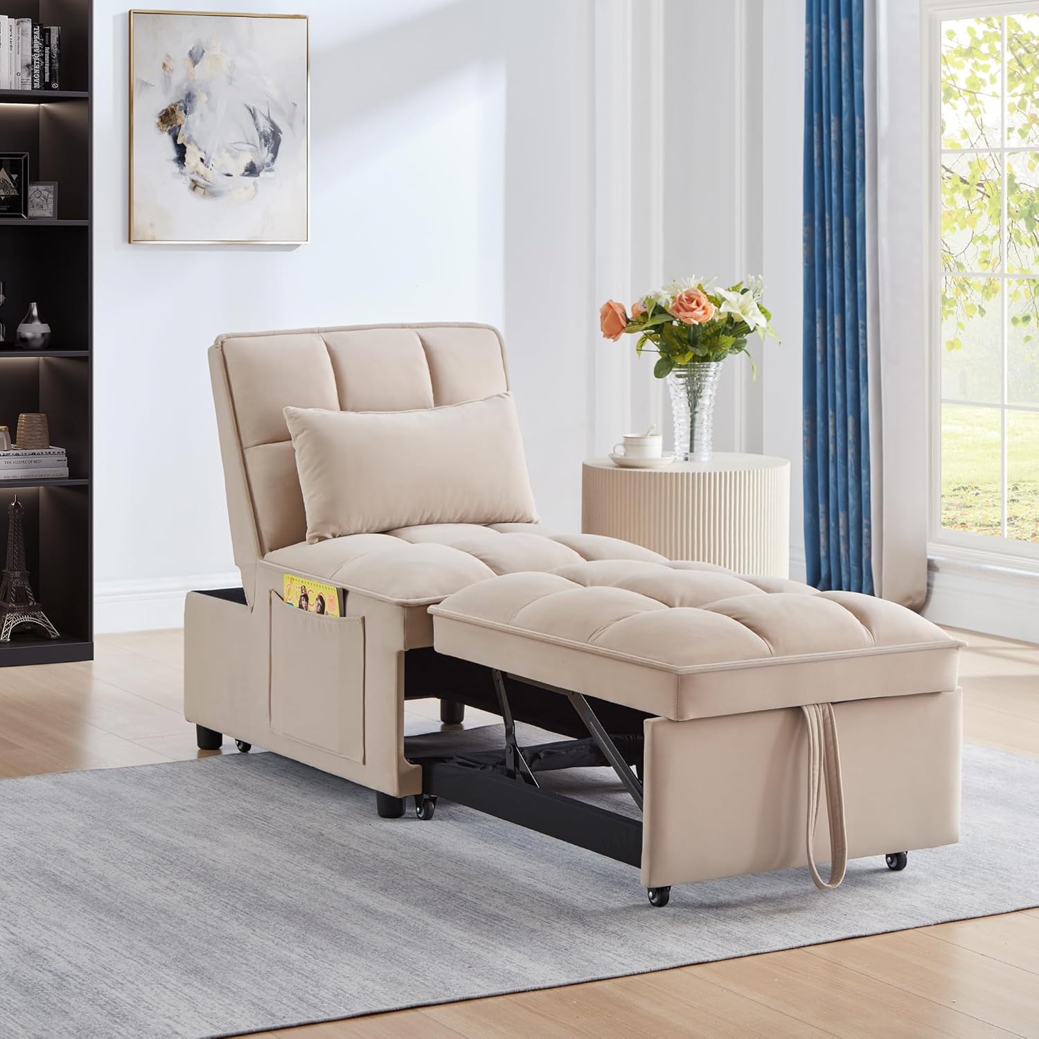 Convertible Sofa Bed, Multifunctional Sleeper Chair Bed, Convertible Reading Chair, 3 in 1 Folding Single Sofa Bed for Adults, Suitable for Living Room, Bedroom, Small Room (Gray)