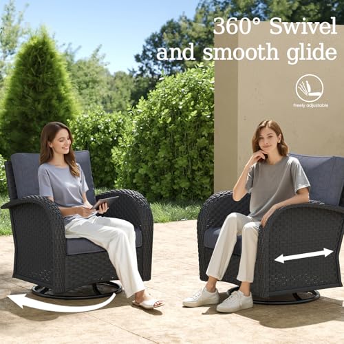 5 Pieces Wicker Patio Furniture Set, Luxury Outdoor Conversation Set with High Back Swivel Rocker Chairs