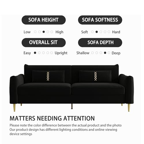 85 in 3-Seat Couch Velvet Couch, Mid Century Modern Couch Love Seats with Solid Wood Frame & 2 Same Color Pillows & Gold Couch Legs, Velvet Sofa Comfy Couch for Large Living Room Space（P16-White）