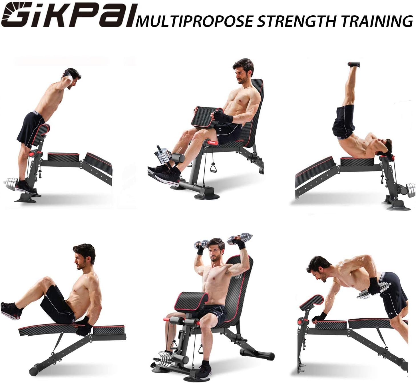 GIKPAL Adjustable Weight Bench - 8 Positions, Flat/Incline/Decline Folding FID Utility Bench, Foldable Exercise Workout Bench for Home Gym, 300lbs Capacity