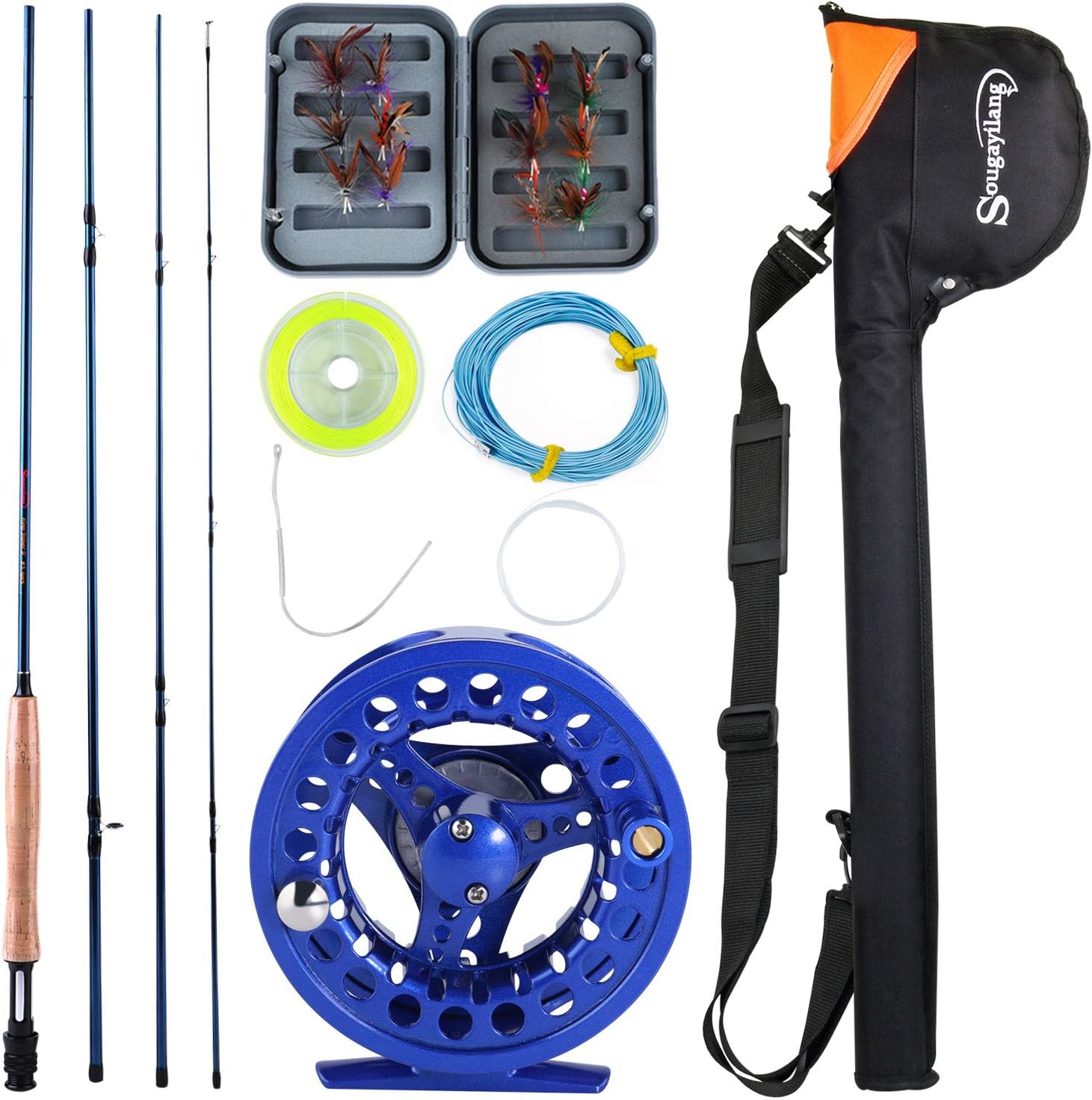 Sougayilang Saltwater Freshwater Fly Fishing Rod with Reel Combo Kit Pack of 2