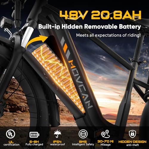 EB60 26" Fat Tire Electric Bike for Adults,2000W Motor Peak 2500W Up to 35MPH&70Miles,48V 20.8AH Hidden Battery,Commuting Electric Mountain Bike, 7 Speed Gear, Hydraulic Brake Ebike
