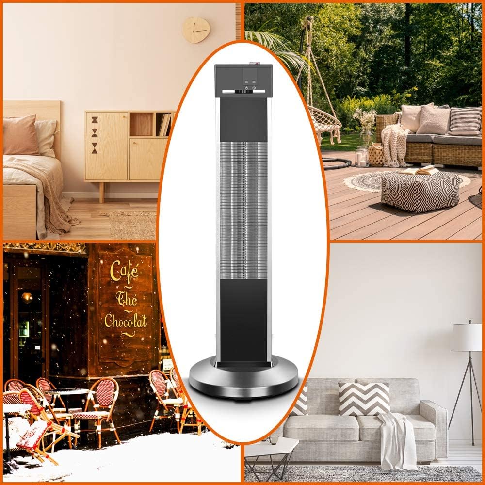 Patio Heater-Trustech Space Heater Infrared Heater w/Remote, 24 Timing Auto Shut Off Radiant Heater, 500/1000/1500W, Super Quiet 3s Instant Warm Vertical Electric Heater for Big Room Backyard