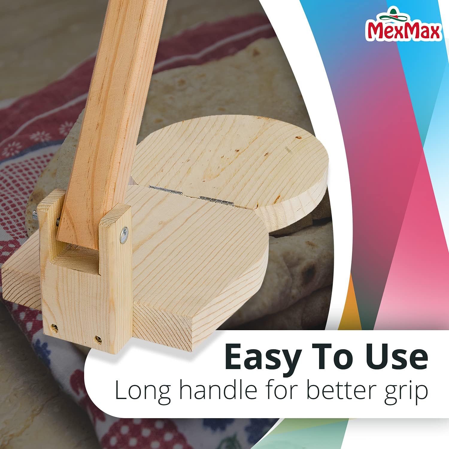 CHAMPS 9 Inch Wooden Tortilla Presser to Make Thin and Flat Discs for Homemade Mexican Tortillas, Dumpling, Roti or Empanadas - Round Prensa de Tortilla de Madera for Your Home and Business