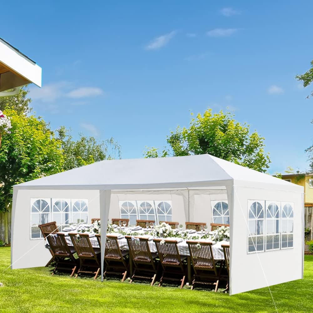 20' x 10' White Pop Up Canopy Tent - Waterproof, Heavy-Duty Iron Tube Frame with PE Cloth Cover, Ideal for Weddings, Parties, and Outdoor Events